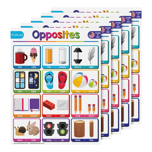 Opposites Chart for Preschool to Grade 1 Kids – Bright and Colorful Educational Visual/Learning Aid Poster Decoration for Classroom or Home | Glossy Durable Cardstock | 8.5" x 11" | 5 per Pack
