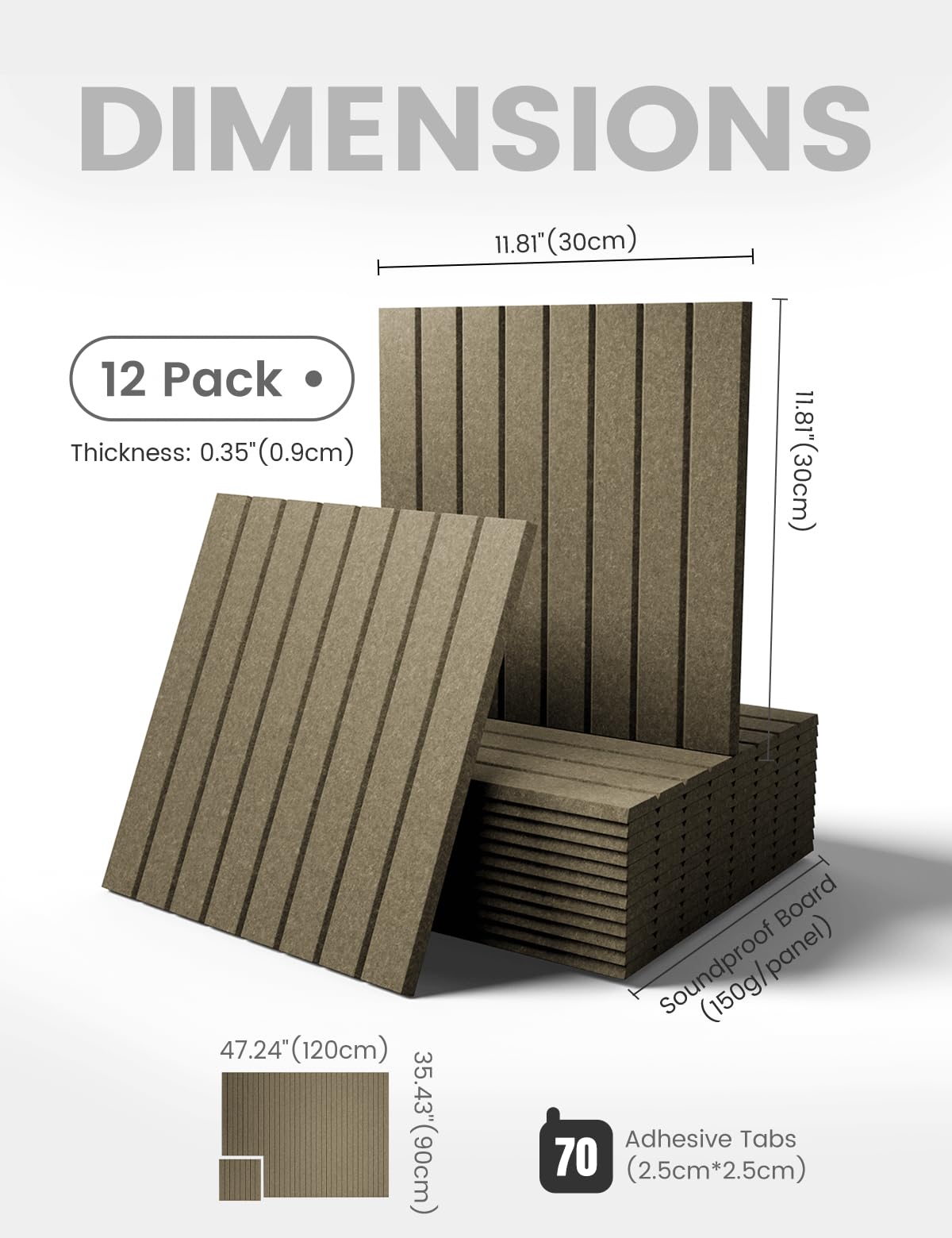 Large Felt Bulletin Board 48" x 36" Cork Board Alternative-12 Pack with 70 Safe Removable Adhesive Tabs, Cork Boards for Walls Cork Board for Home Office Classroom Pin Board-Earth Brown