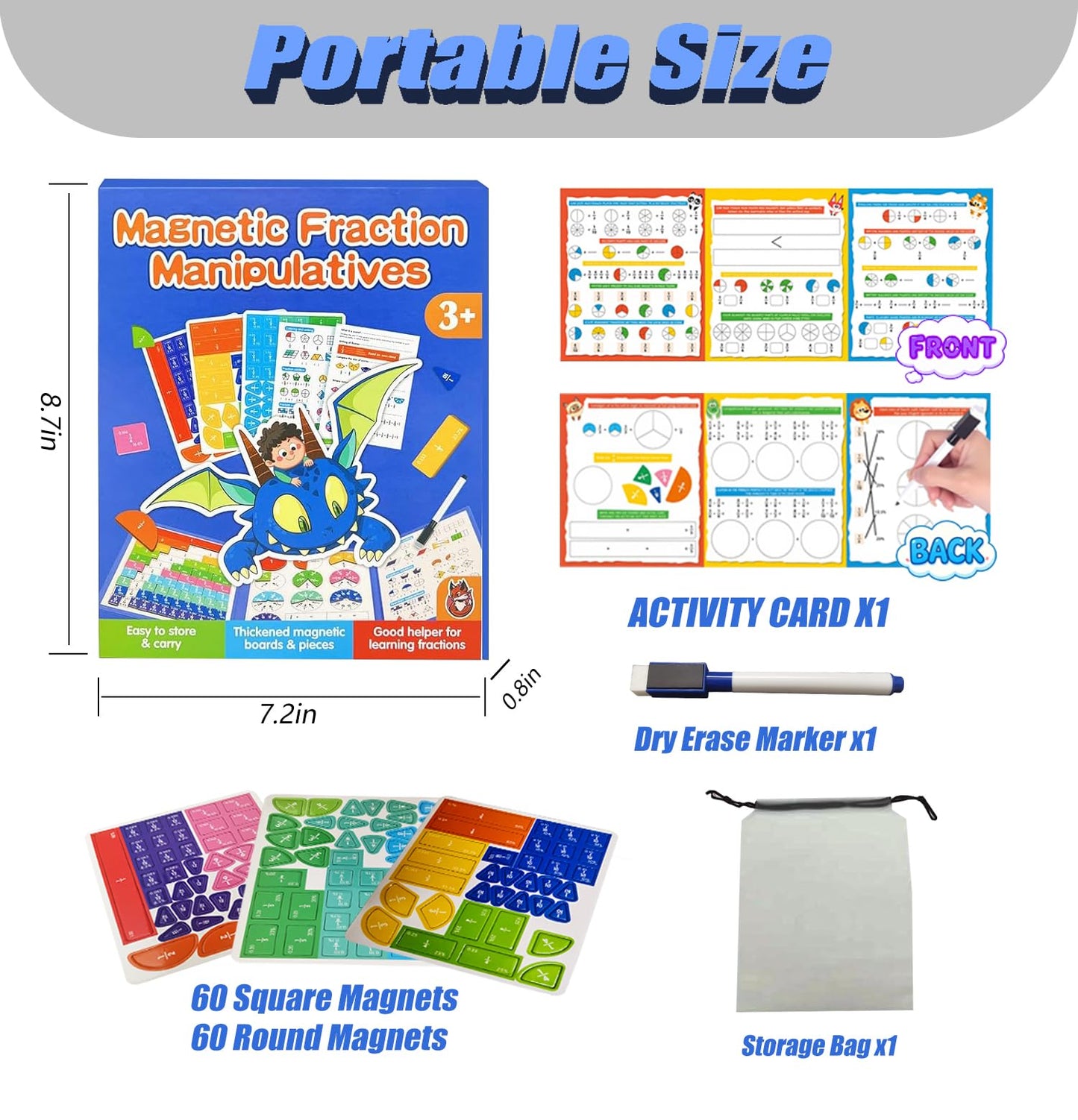 Magnetic Fraction Educational Puzzle,Magnetic Fraction Tiles & Fraction Circles,Math Manipulatives for Elementary School, Montessori Fraction Manipulatives Learning Toys for Kids