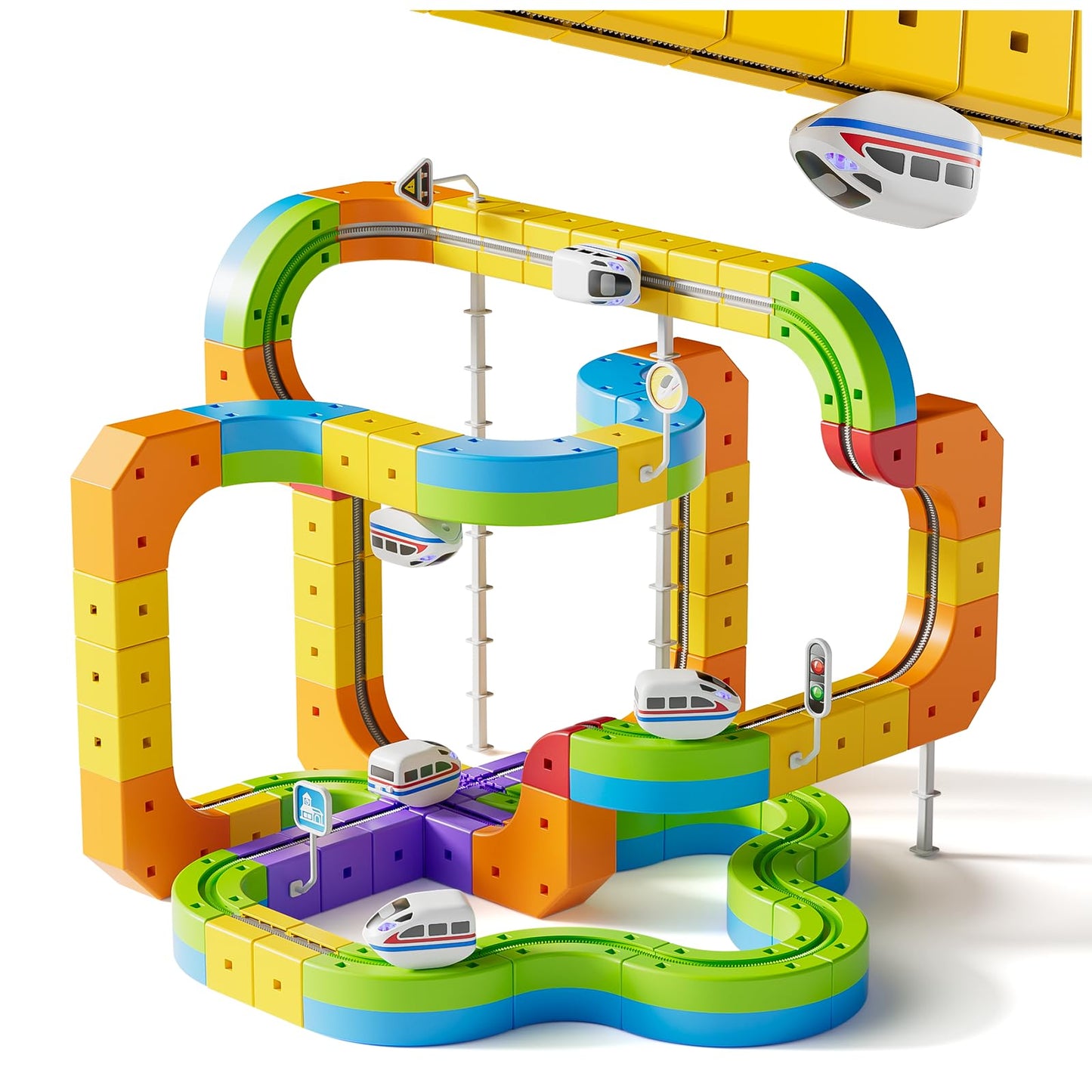 Upgrade Electric Train Set, 3D Cube Track-DIY Rail Cube Block Kit, STEM Gravity-Defying Motorized Trains Race Tracks Toys Gift for Kids Boys Girls Age 3 4 5 6 7 8+ (Master Set+2 Cars)