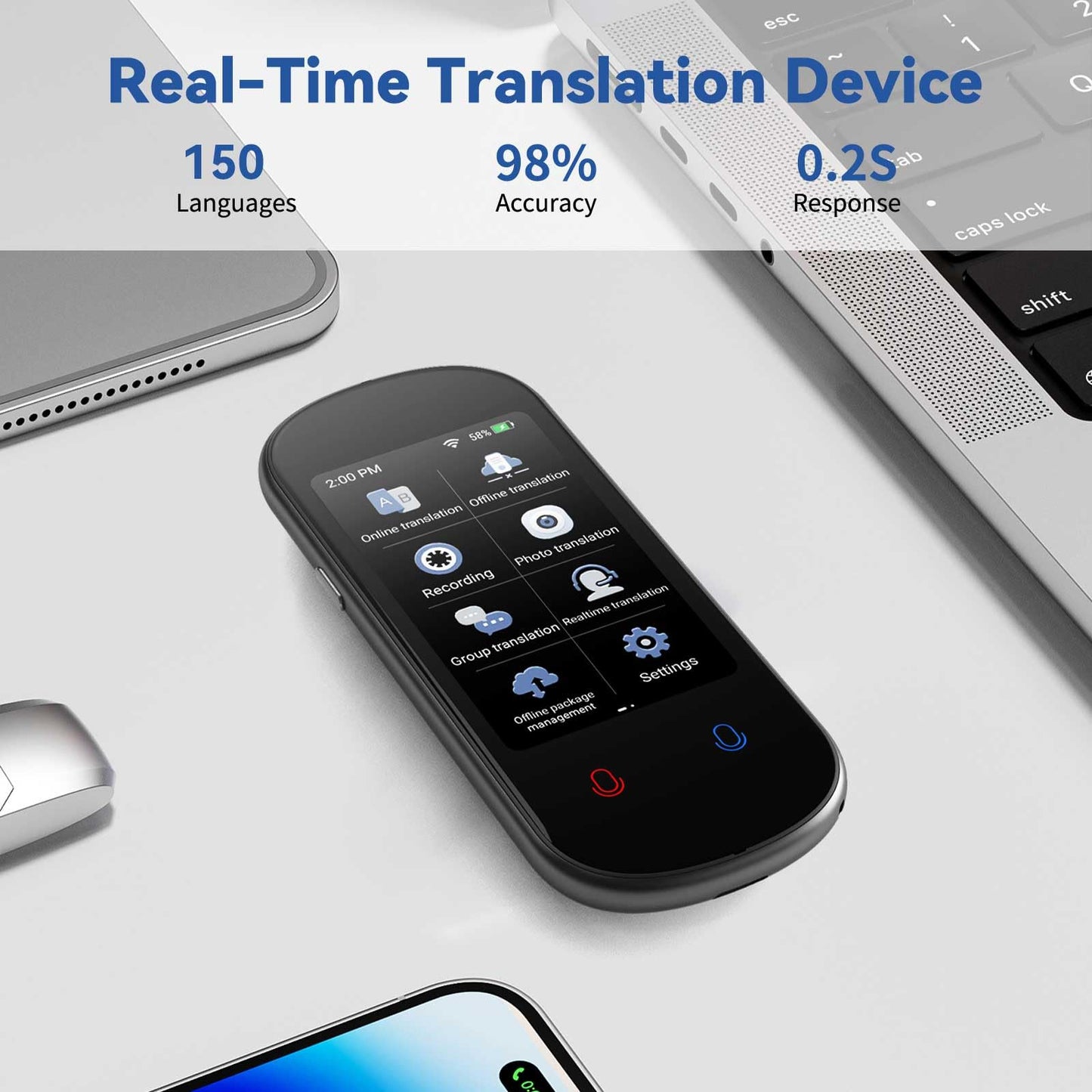 Language Translator Device, 150 Language Real-Time Voice Translator Upgraded ChatGpt AI Translator Voice/Text/Photo Online Offline Translator Portable Two-Way Translation for Travel Business Learning