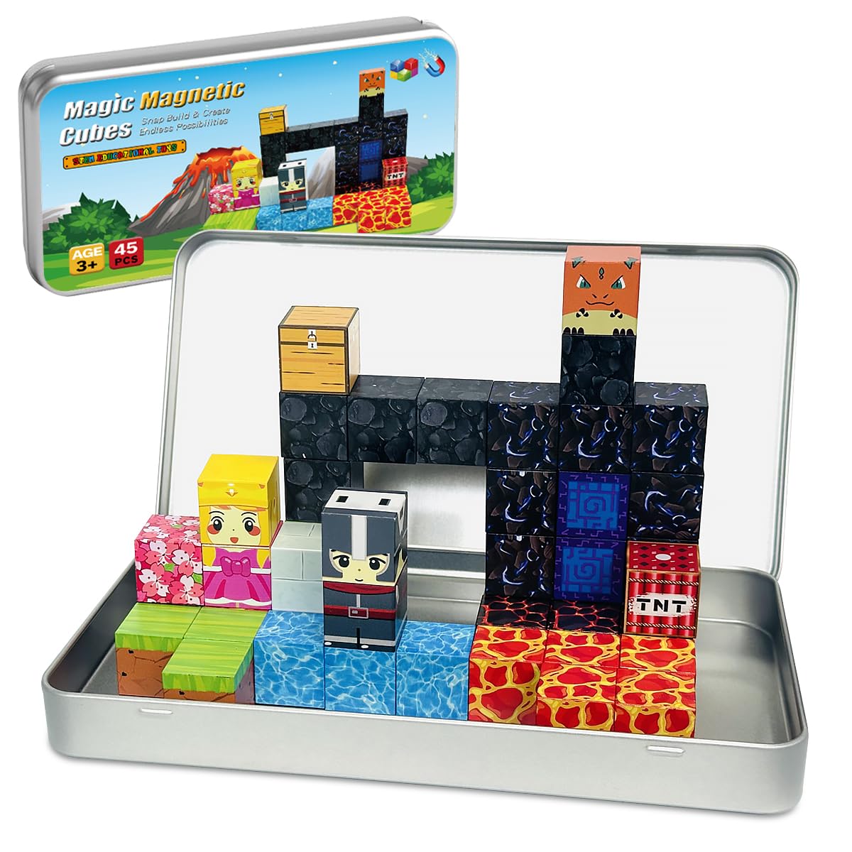 uMadeUs Magnetic Blocks Building Set - Puzzle Cubes as STEM Toys for Kids - Toddlers Sensory Construction Tiles - Ages 3+ Creative Educational Games for Boys and Girls - Magic Portal 100pc Block