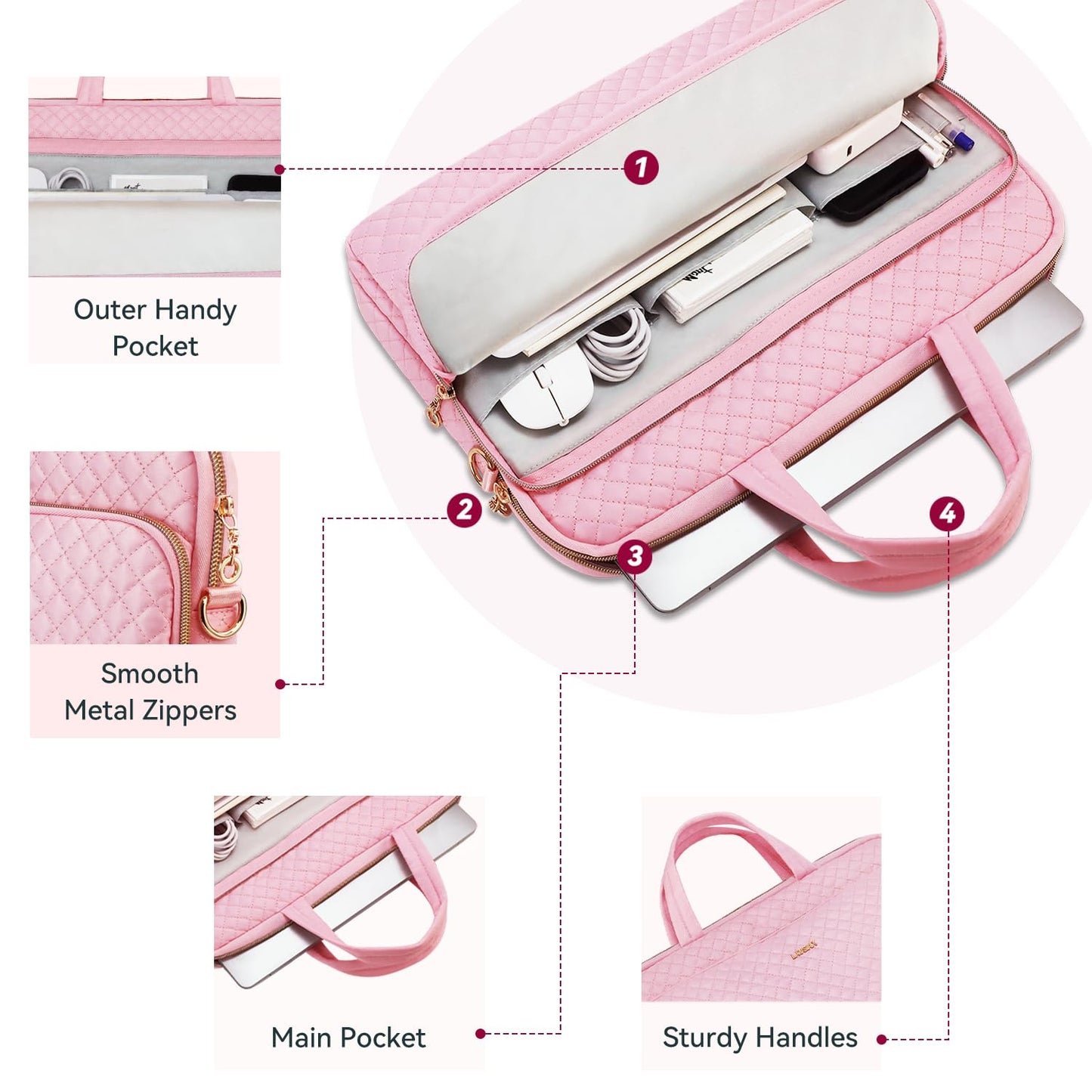 Lausiax 15.6 16 Inch Laptop Bag Case for Women Men Compatible with MacBook Pro M5/HP OmniBook Omen Envy/Dell Pro Inspiron/Lenovo Yoga IdealPad, Messenger Carrying Briefcase Computer Bag Case, Pink