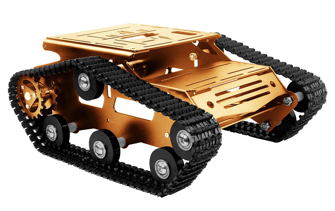 XiaoR Geek Smart Robot Car Chassis Kit Aluminum Alloy Big Tank Chassis with 2WD Motors for Jetson Nano/Raspberry Pi/Arduino DIY STEM Education Projects and ROS Research (Gold, with DC Motor)