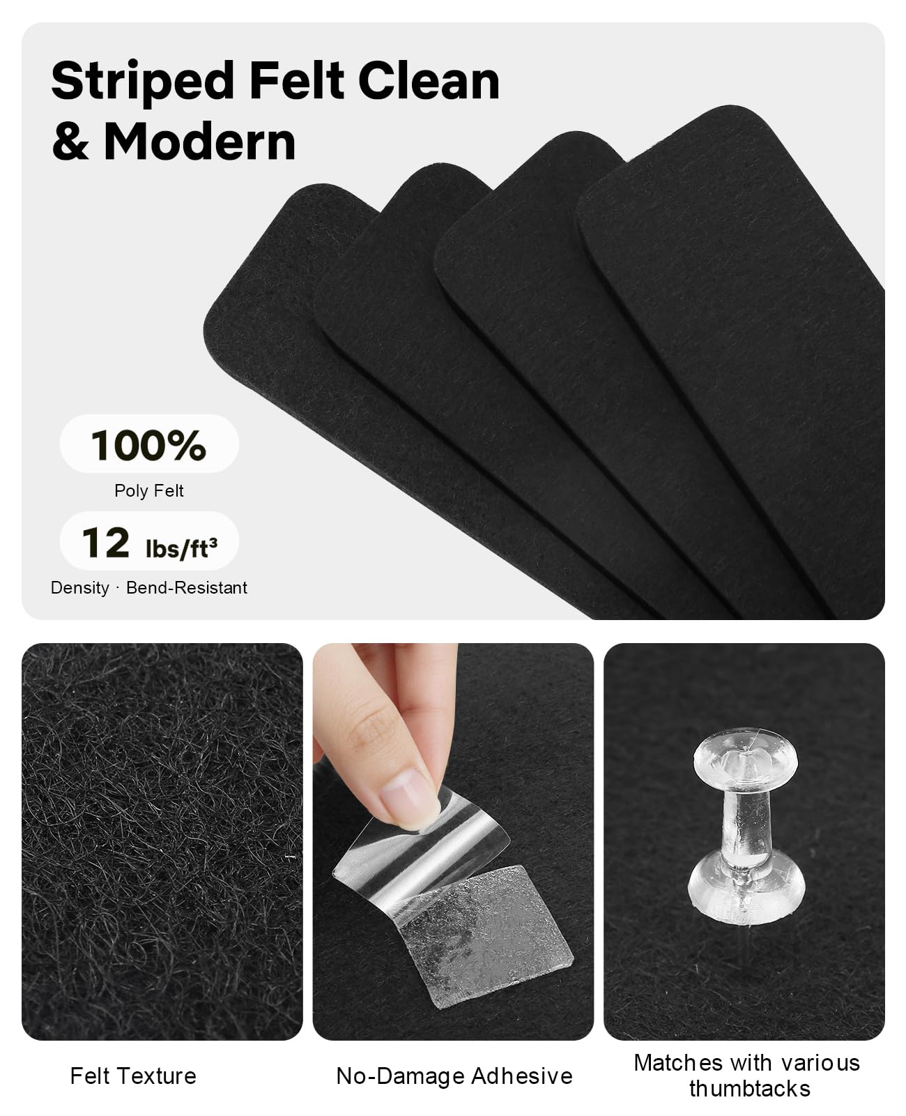 Small Cork Bulletin Board Tiles, Felt Wall Decor and Office Desk Accessories for Vision, Message Center, Picture and Prayer Board, Dorm, Room, Home Office Essentials and Organization(Black)