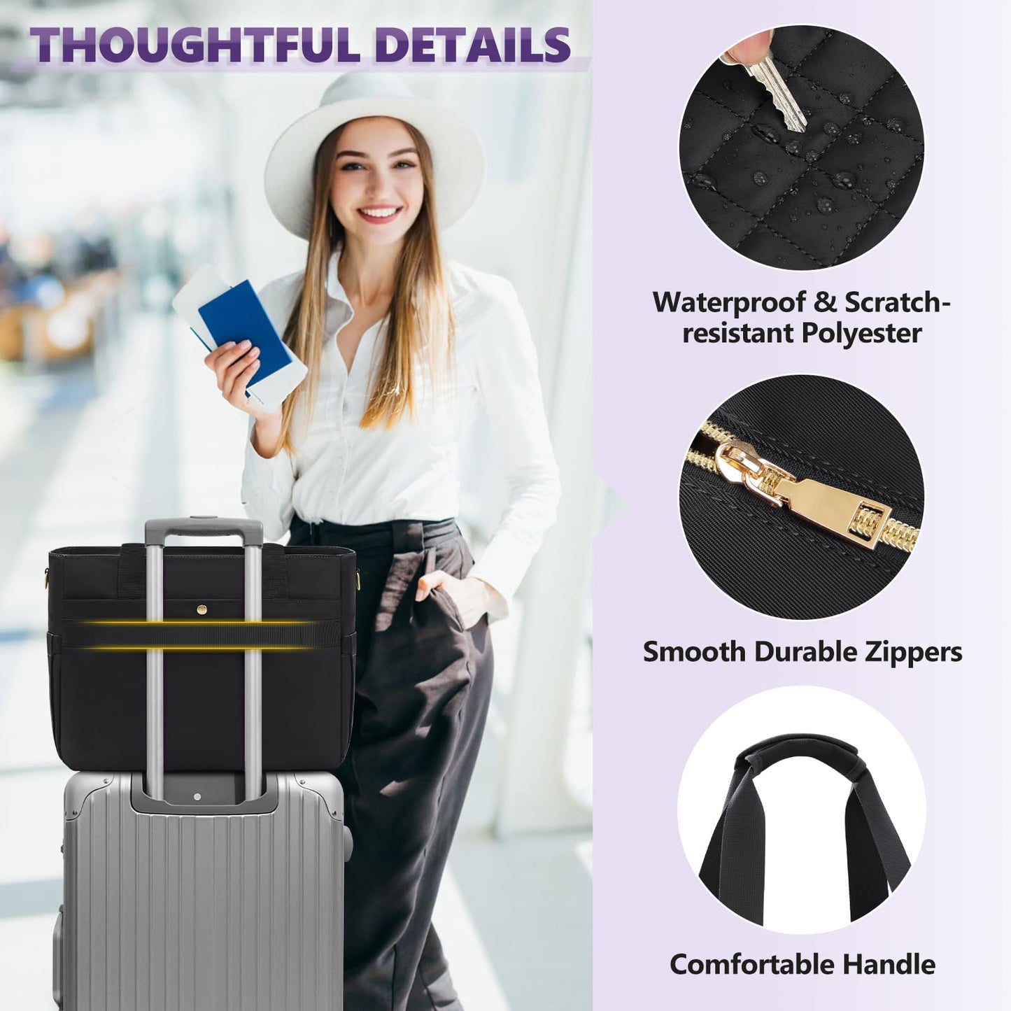 SDYSM Teacher Tote Bag 15.6 inch Laptop Bag Work Bags for Women Nurse Tote Professional Computer Messenger Shoulder Bags Laptop Briefcase for Office, College, Nursing, Black