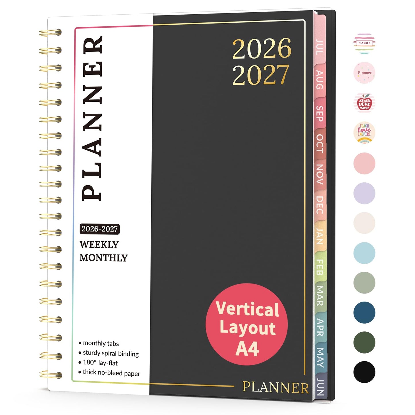 Teacher Planner 2026-2027, Forvencer Academic Planner 2026-2027, Jul 2026 - Jun 2027, 8.5"x11", Weekly & Monthly Planning Book with 7 Periods, School Agenda for Teacher Student Homeschool, A4, Black