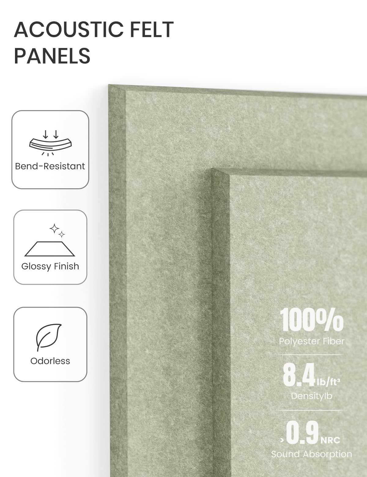 Felt Bulletin Board Tiles -28"x18" Cork Board Alternative for Office Decor, Push Pin Board Wall Organizer 6-Pack - Sage