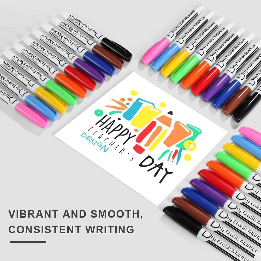 Volcanics Dry Erase Markers Low Odor Fine Whiteboard Markers Thin Box of 125, 10 Colors