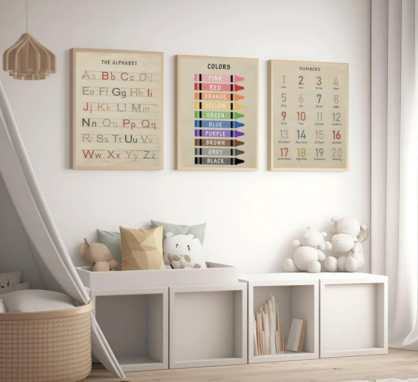 3Pcs Nursery Educational Wall Art Preschool Education Letter Number Poster Painting Pictures Wall Decor Canvas Prints artwork for Classroom Baby Boy's Baby Girl's Room Home Decoration Unframed