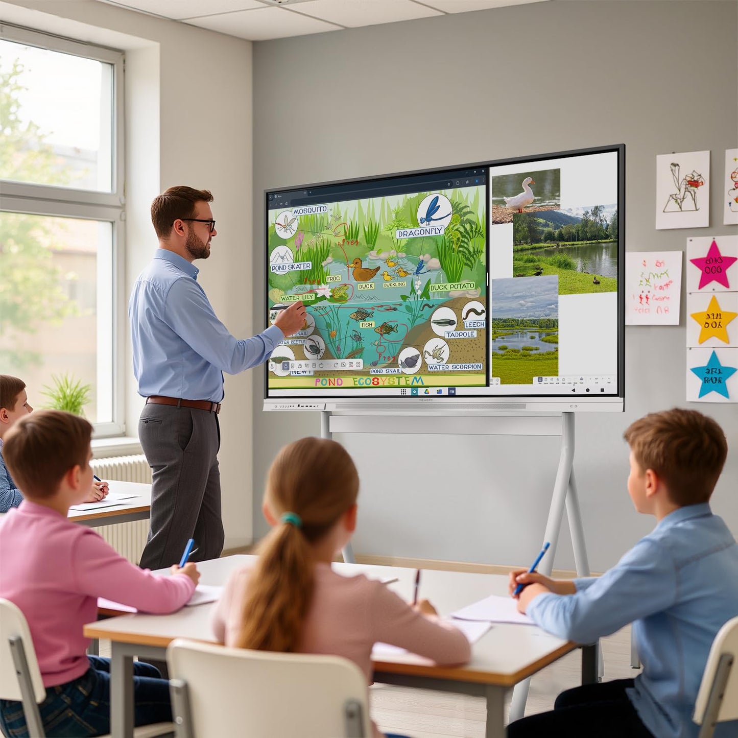 NEWORK Smart Board, 75" Interactive Whiteboard with Google EDLA, Built-in Digital Whiteboard, Wireless Casting, Split-Screen & Unlimited Canvas for Business and Education (Wall Mount Included)