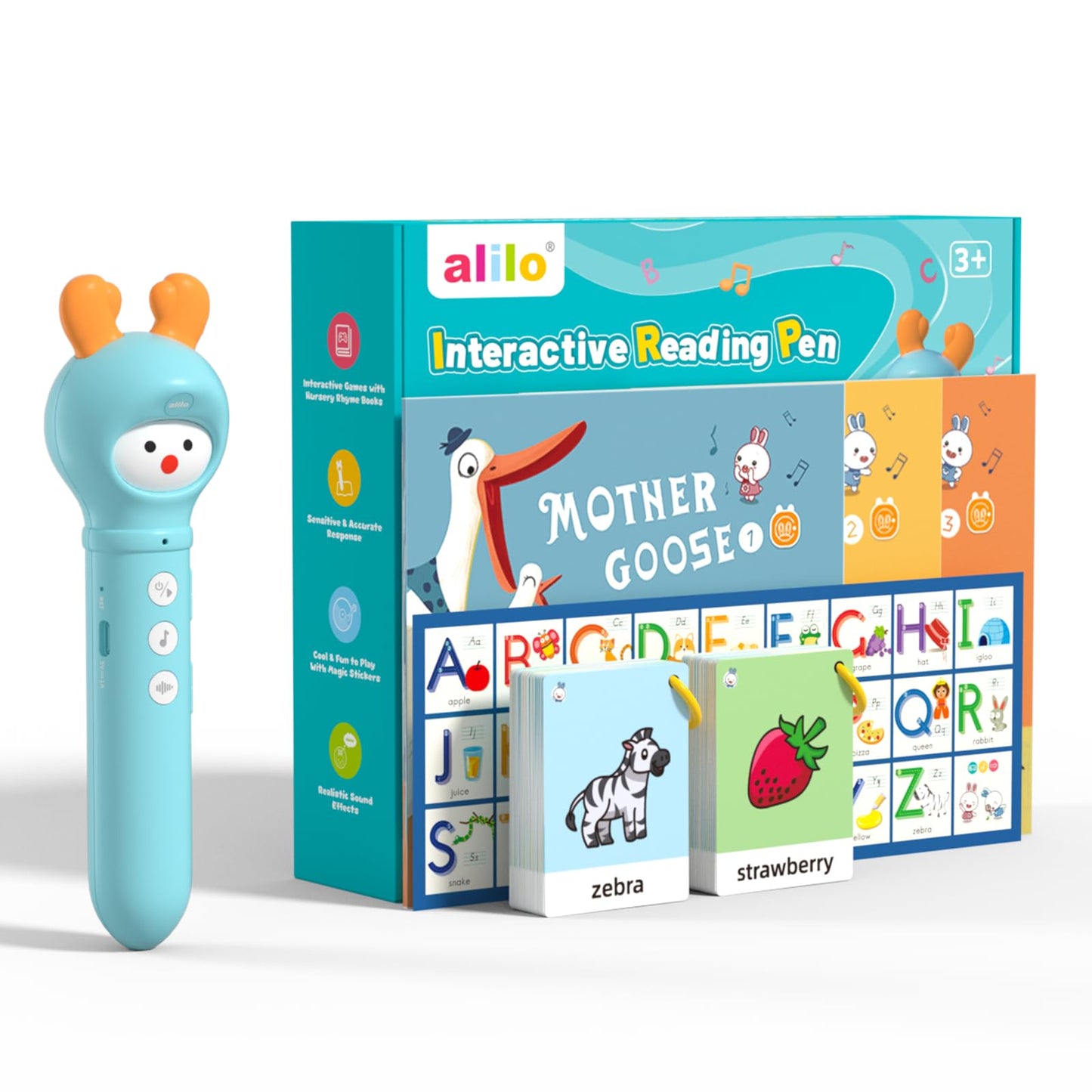 alilo Talking Pen Books Sets for Toddlers 3-6, Kids Learning Electronic Toys, with 3 Interactive Audio Sound Books, 100 Talking Flash Cards, Early Educational Gifts for Boys Girls (16GB Storage)