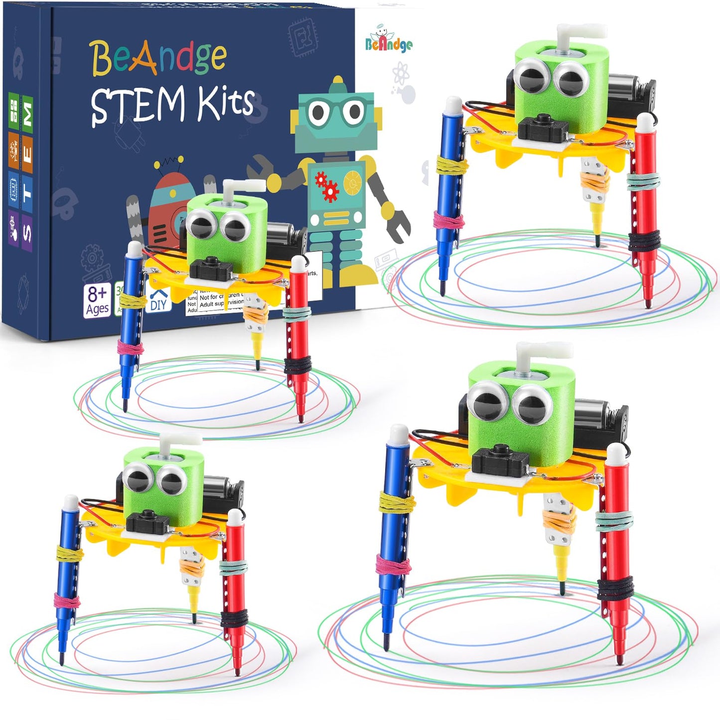 Bulk STEM Craft Kits for Kids 8-12: 4-Pack Doodling Robot Building Kits, Classroom Activities & Science Experiments, Educational Robotics DIY Project for Boys Girls, STEM Toys for School Clubs