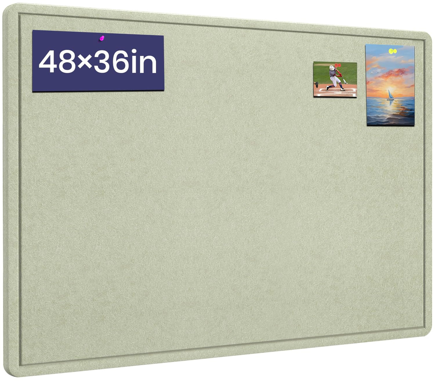 Large Bulletin Board, 48 X 36 inches Felt Board Notice Pin Board,4' x 3' Cork Board Alternative for Wall, Self-Adhesive Vision Board Mood Board Foldable Photo Board with 30 Pushpin-Sage Green