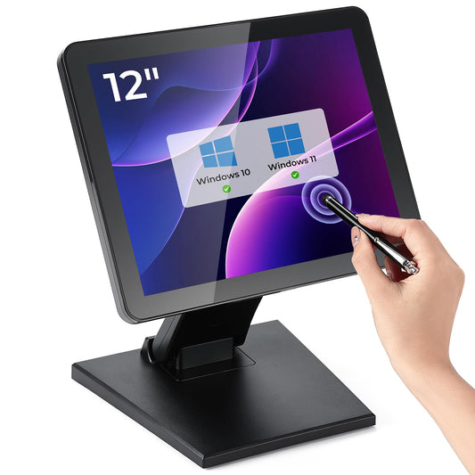 MUNBYN 12-inch POS Touchscreen Monitor, LED POS Monitor, HDMI/VGA Capacitive Screen Display, Foldable Stand for Small Business, Retail, Restaurant, Bar, No Driver Required, 2Y Protection
