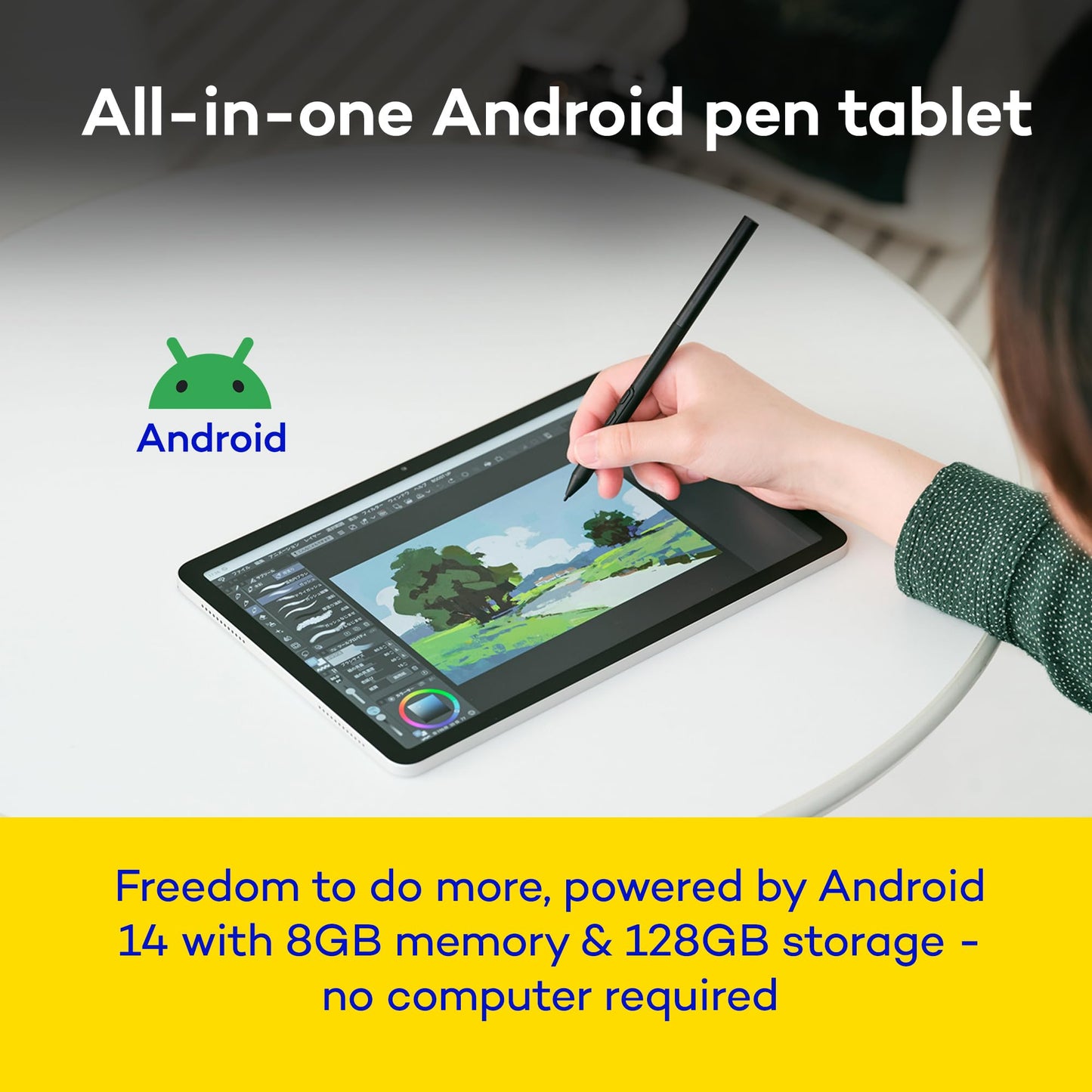 Wacom MovinkPad 11, Android Mobile Drawing Tablet, 11" with Battery-Free Slim Pro Pen 3, 8GB RAM/128 GB Storage, Quick Draw Feature, Anti-Glare Etched Glass Matte Screen, No Computer Needed