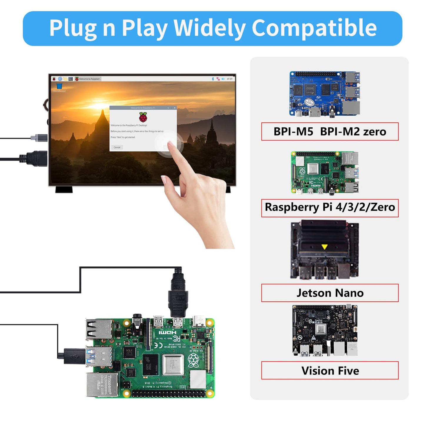 GeeekPi 10.1 Inch Capacitive Touchscreen Display, 1024x600 IPS LCD with Dual-Speaker, HDMI Portable Monitor for Raspberry Pi 5/4B/3B+/3B/B+/Zero/400, Win11/10/8/7, Free-Driver