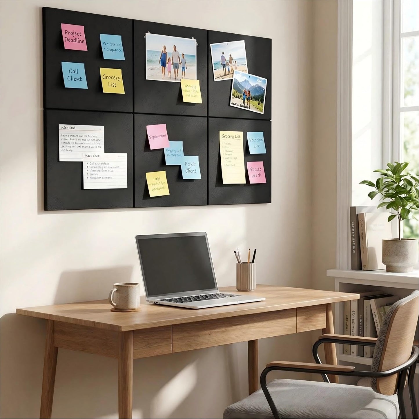 Leallace Cork Board for Walls 36" x 24", Black Bulletin Boards, 6 Pack Felt Cork Tiles with Removable Adhesive & 30 Pushpins, Cork Boards for Office, Home, Classroom, Kids Room