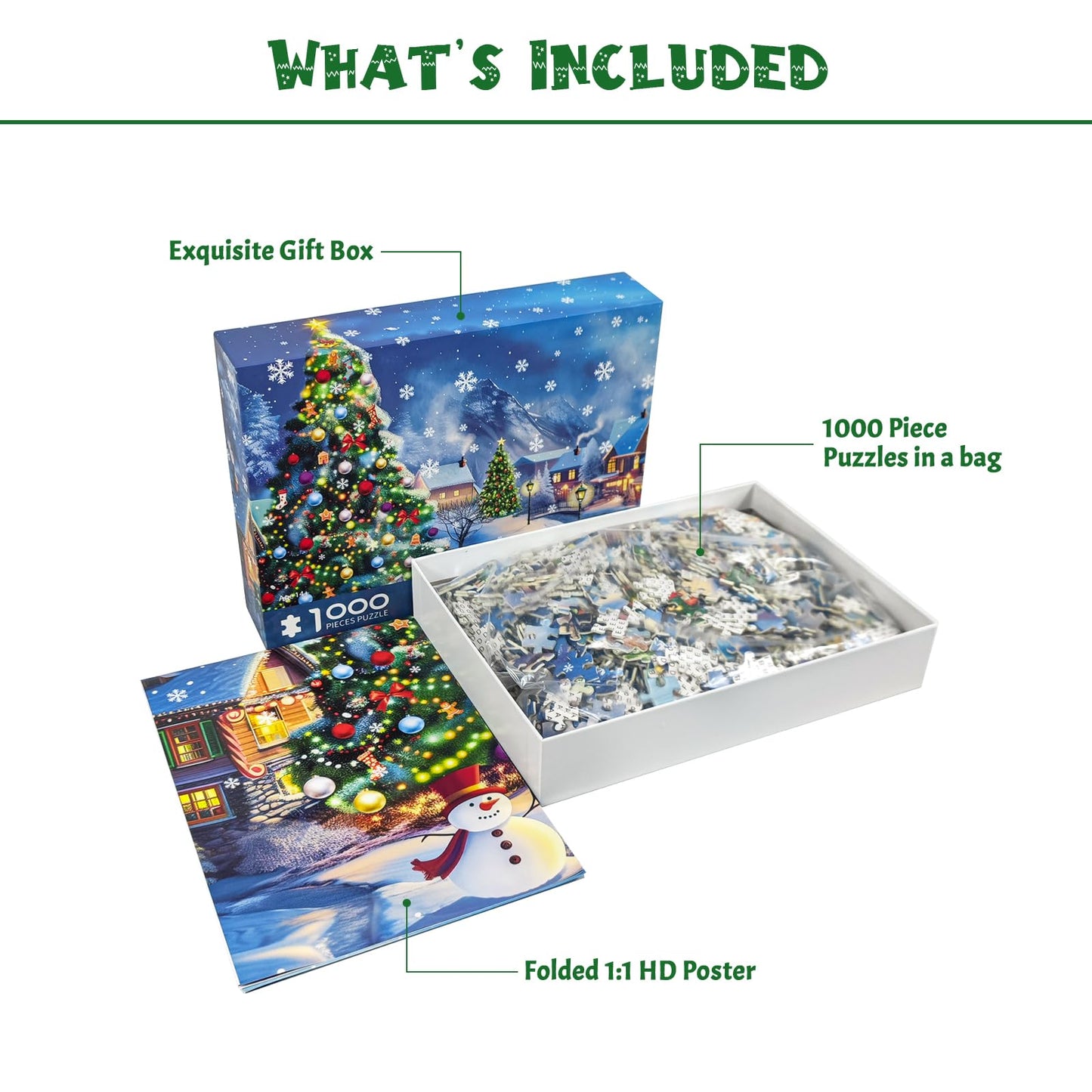 MBOQIU 1000 Piece Puzzle for Adults - Christmas Village Christmas Puzzle, Letters on Back, Snowy Christmas Vacation Jigsaw Puzzles, Challenging Puzzles for Teens Seniors - 27.6 x 19.7 inches