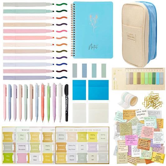 Piemow Bible Study Supplies - Bible Journaling Kit with Tabs, Highlighter, Notebook, Pen Case, Sticky Notes and More, Scripture Study Accessories for Women, Students, Beginner Christian Gifts