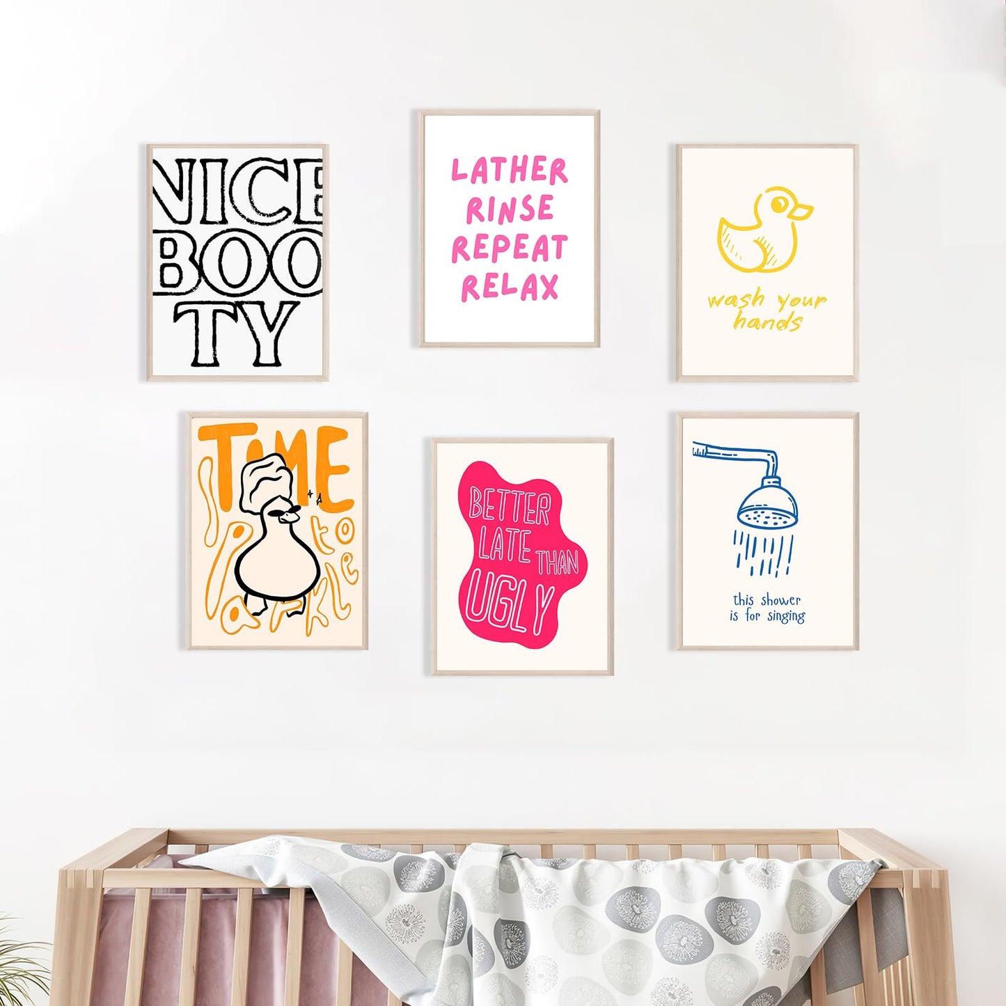 Nursery Poster Cute Animal Picture Funny Bathroom Wall Art Set Of 6 Nursery Decor 8x10 Inch Unframed Poster Minimalist Prints for Kids Room Boys and Girls Room Baby Room Living Room BedRoom BathRoom