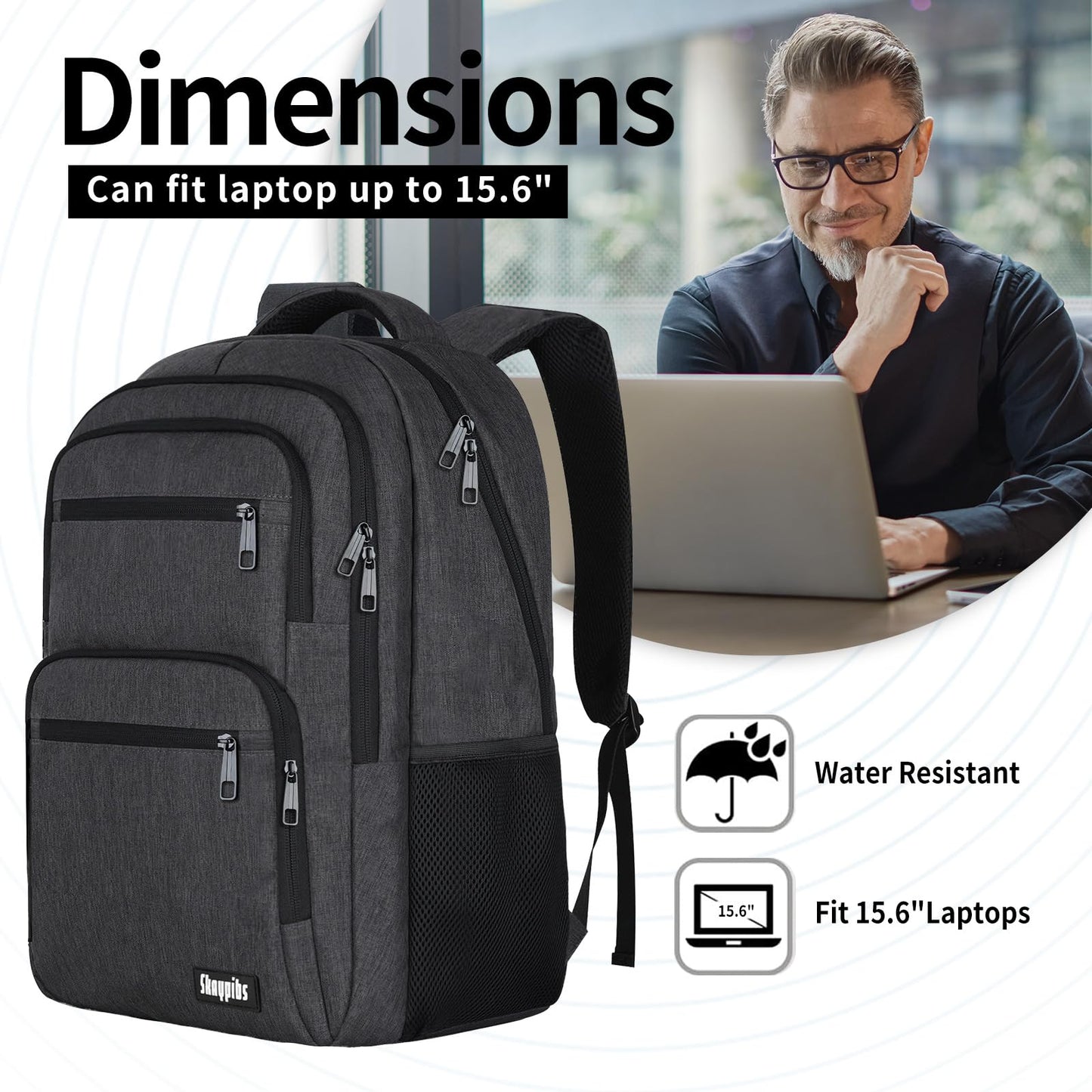 Skaypibs Backpck for Men Women School Backpack for Boys Teens 15.6 inch Laptop Back Pack with Reinforced Straps Bookbag for College High Middle SchoolBusiness Work Mochilas Black