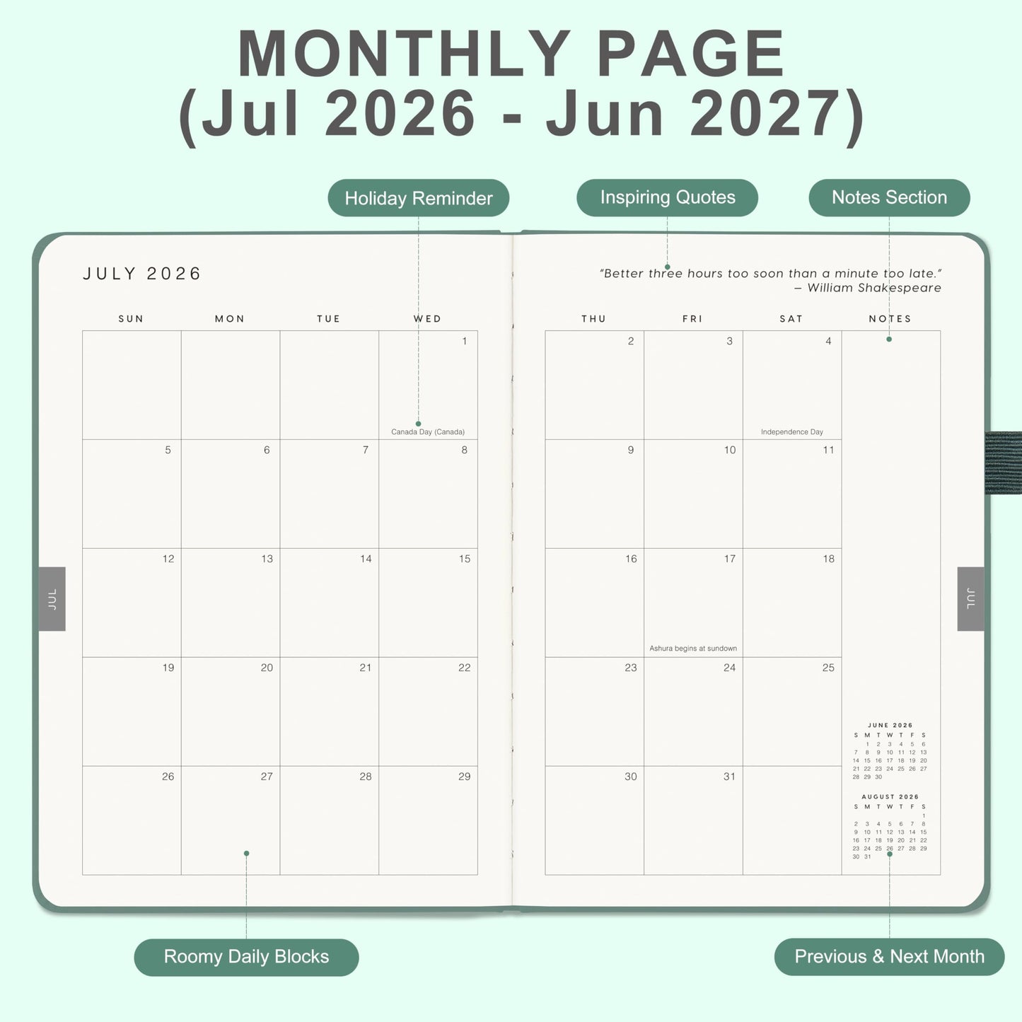 And Per Se Academic Planner 2026-2027 – Weekly & Monthly Planner, July 2026 to June 2027, A5 Leather Hardcover with Inner Pocket – Student & Teacher Organizer, 5.7" x 8"(Green)