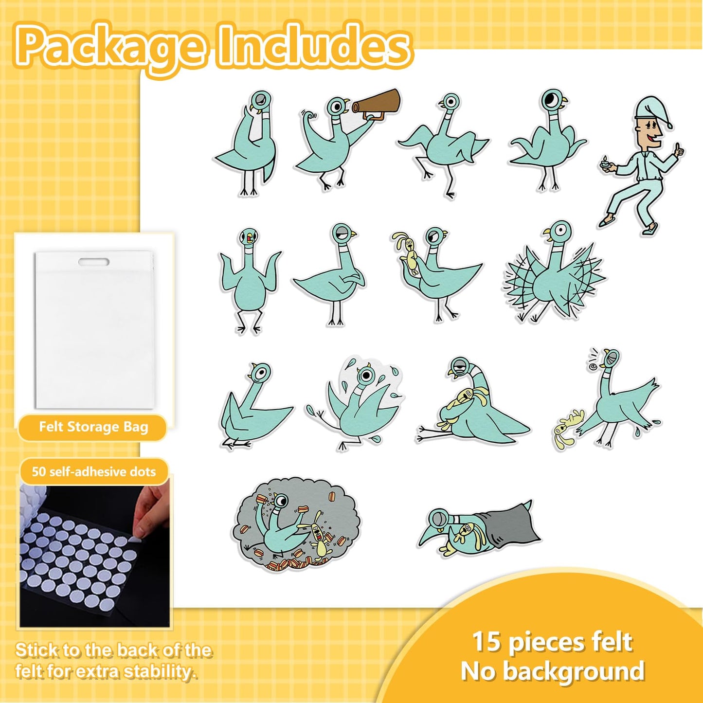 Ai fsem Don't Let The Pigeon Stay Up Late Felt Story Board Pieces Felt Board for Classroom Storytelling Toys Felt Wall Activities Play Set