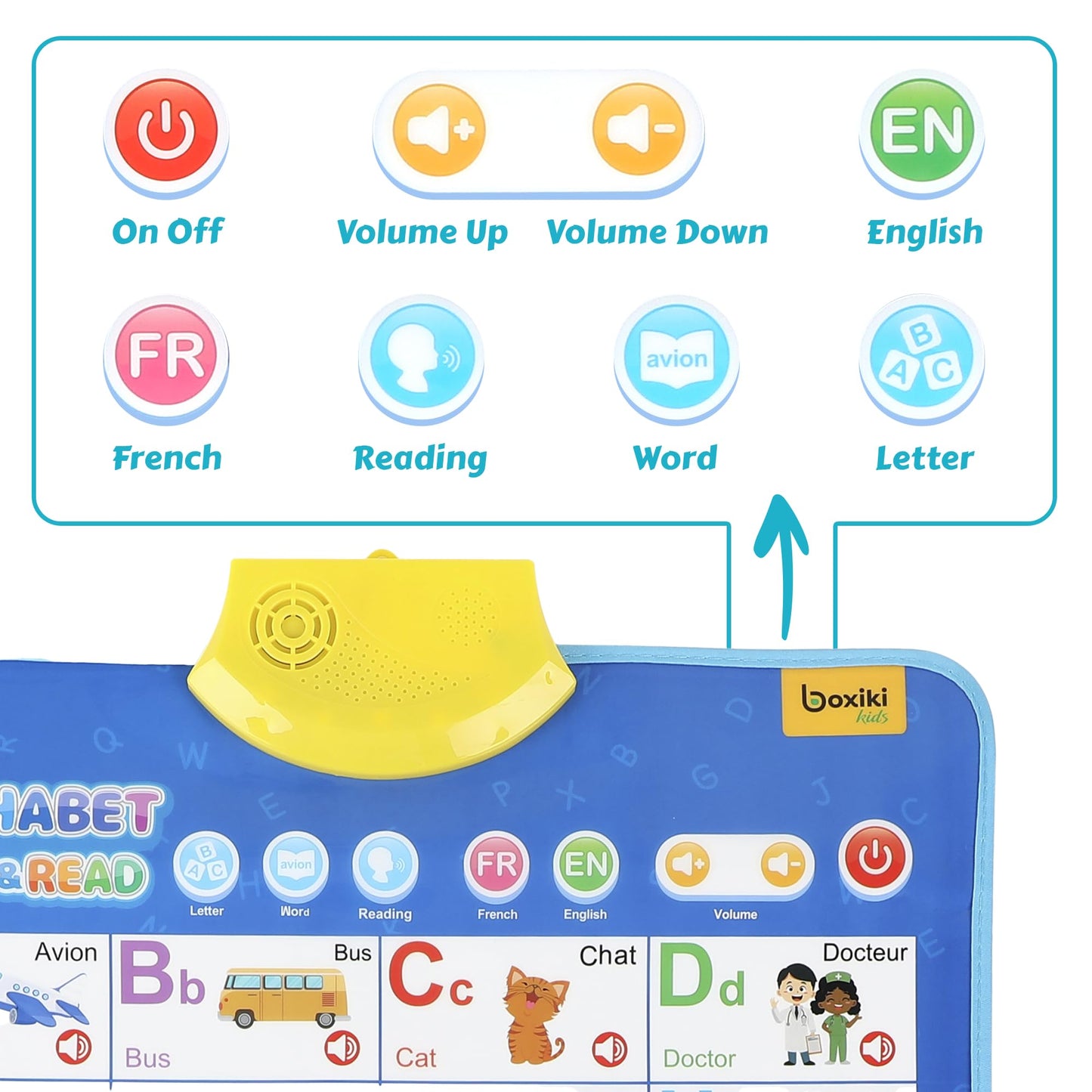 Bilingual English & French Learning Interactive Alphabet Wallchart - Includes Talking ABC, 123s & Music Poster - Educational Kids Learning Toy, Educational Gift for 3+ Years Old Girls & Boys