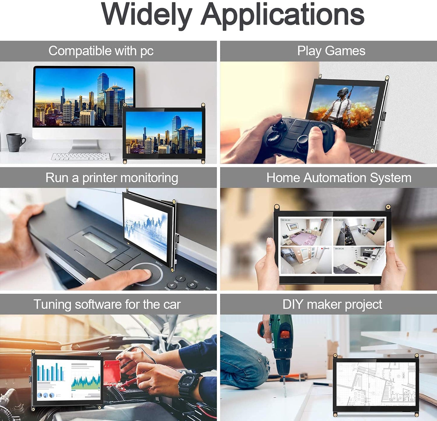 HMTECH 7 Inch Raspberry Pi Screen Touchscreen Monitor 1024x600 HDMI Monitor 16:9 IPS Screen Display for Raspberry Pi 5/4/3/2/Zero/B/B+ Win10/8/7, Free-Driver