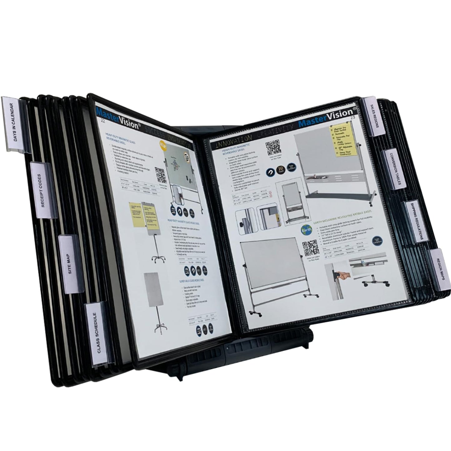 Ultimate Office AdjustaView 20-Pocket Desk Reference Organizer with Easy-Load Pockets and Compact Weighted Base for Stability, Black Pockets