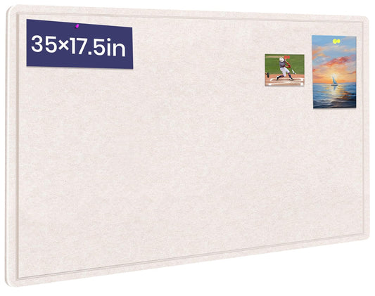 Bulletin Board - 35 x 17.5 inches Decorative Felt Pin Board - Cork Board Alternative for Wall - Foldable Photo Board Self-Adhesive Prayer Board with 20 Pushpins - Oatmeal