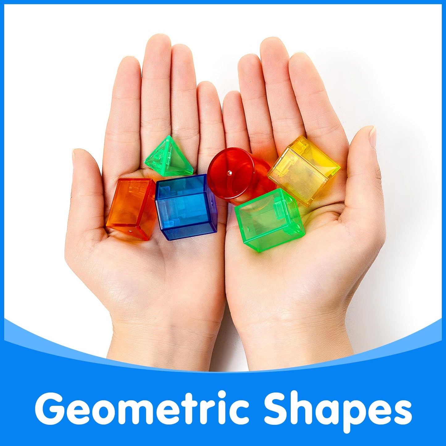 Odoorgames 60 Pieces 3D Shapes for Teaching - Geometric Solids for Kids, Light Table Manipulatives, Translucent Toys