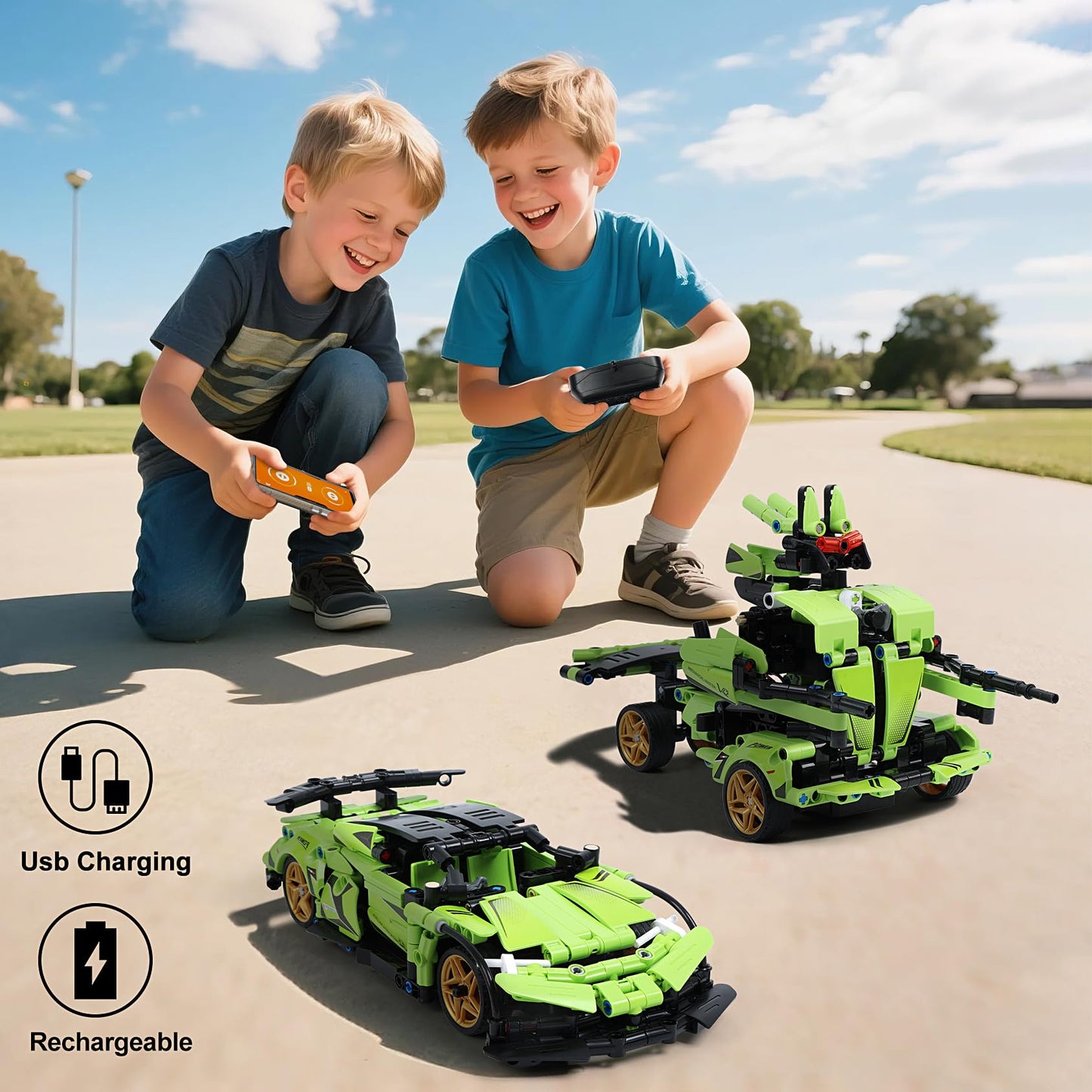 IQKidz STEM Building Blocks Kit for Kids - 2 in 1 Remote Control Race Car and Robot Toy, Great Gift for Boys, Teens Age 6 7 8-12+ Year Old Who Love Engineering and RC Sports Car Toys