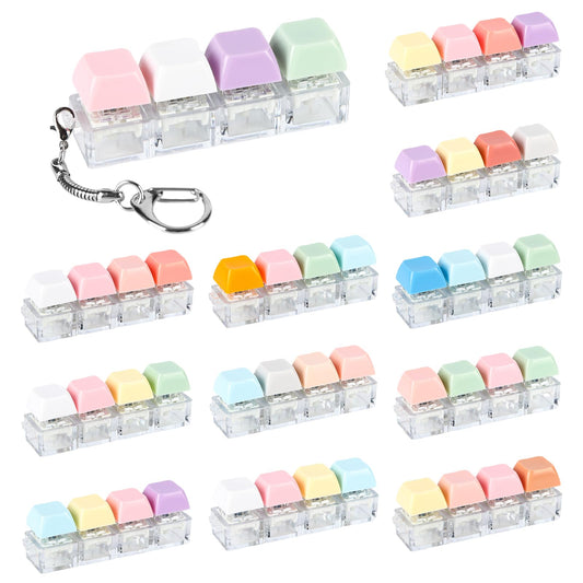 yisncka 12 Pcs Keyboard Fidget Keychain Keycap Stress Relief Fidget Keyboard Clicker for Office Gifts Adults ( 4 keys )