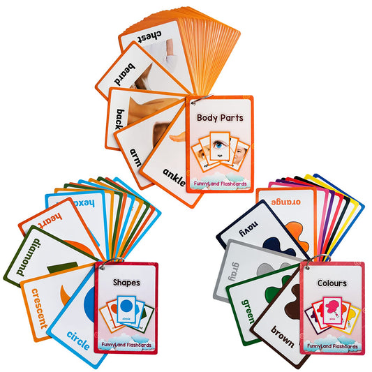 Lilias Colors/Shapes/Body Parts Flash Cards - English Words Learning Pocket Cards for Toddlers, Kindergarten Preschool, 3 Themes Set