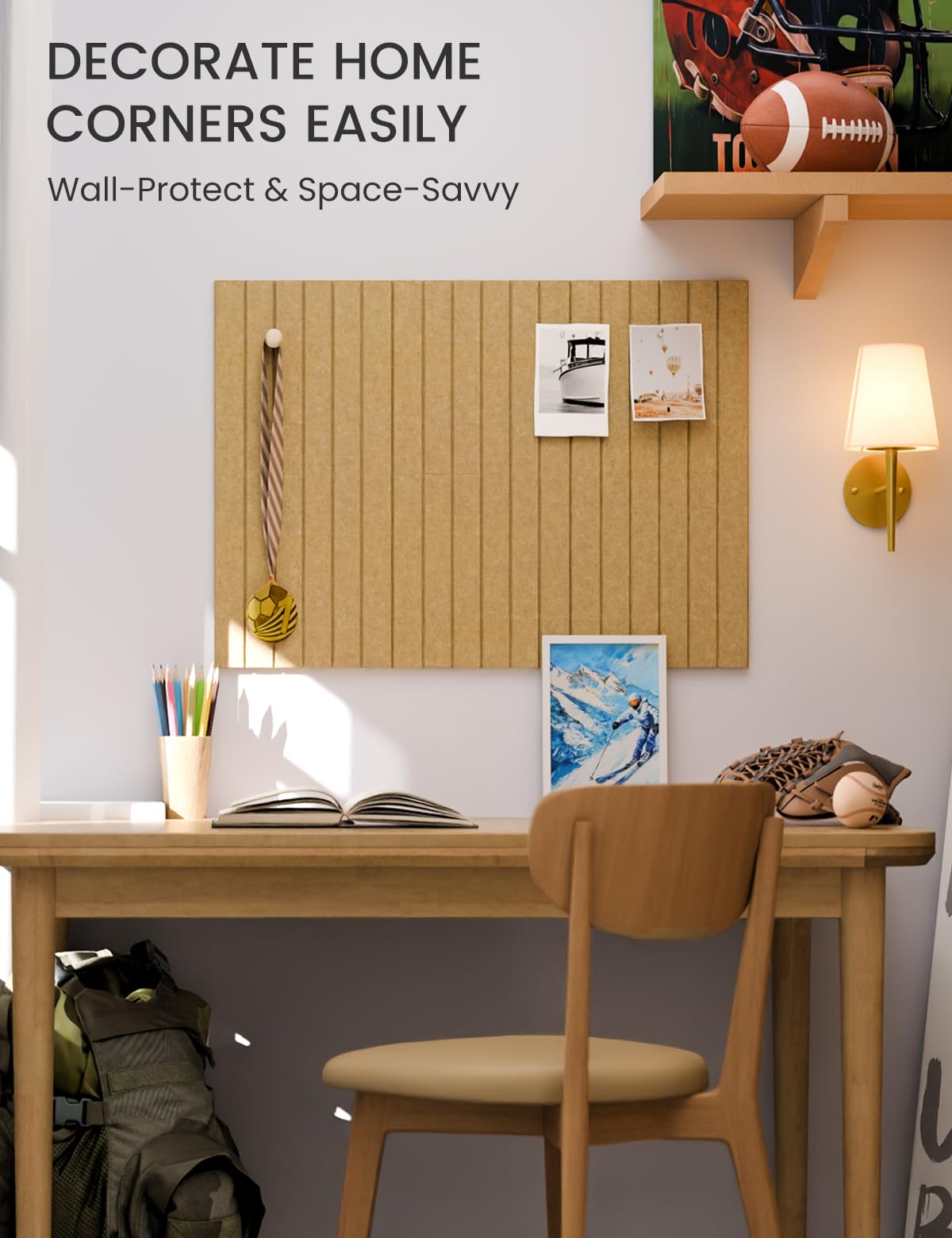 Felt Bulletin Board Tiles -28"x18" with 40 Adhesive Tabs, Cork Board Alternative for Office Decor, Push Pin Board Wall Organizer 6-Pack (Longan Tan)