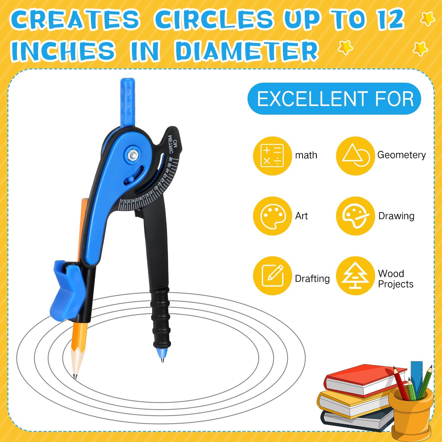 Zonon Student Math Geometry Compass Bulk 6 Inch Plastic Drawing Compass with Pencils Bright Color Precision Tool Back to School Supplies(48 Pcs)
