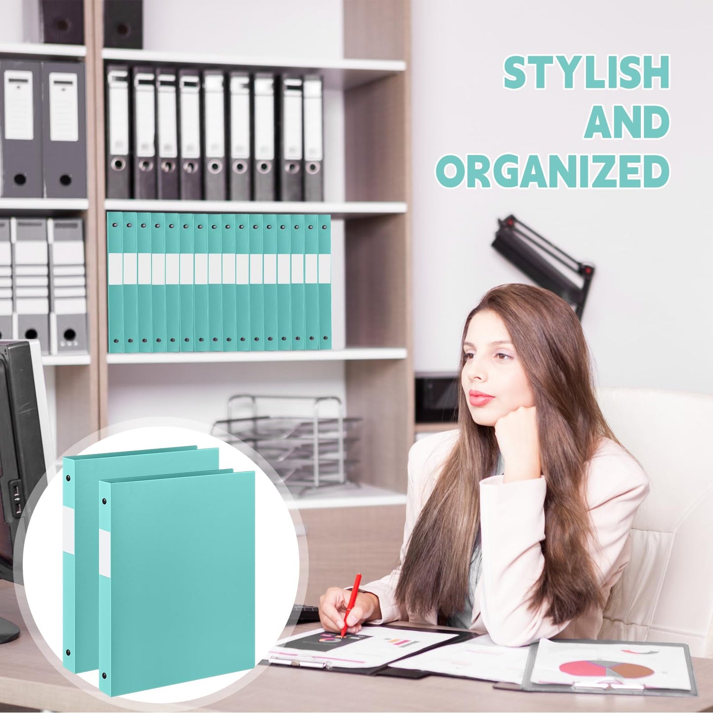 Henoyso 26 Pack 0.5 Inch Plastic 3 Ring Binder Round Ring, Bulk 1/2 Inch Flexible Binders Hold 140 Sheets Letter Size with Pocket, Document Organizer for Back to School Classroom Office (Pastel Green)