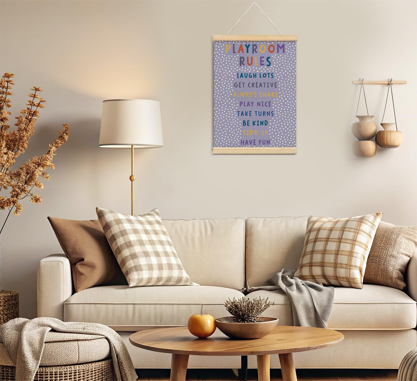 Playroom Kids Tollder Room Wall Decor, Play Room Rules Wall Decor for Kids Play Game Room Bedroom Nursery Home School Playroom Essentials, Canvas Hanging Banner Wood Poster Frameds(purple)
