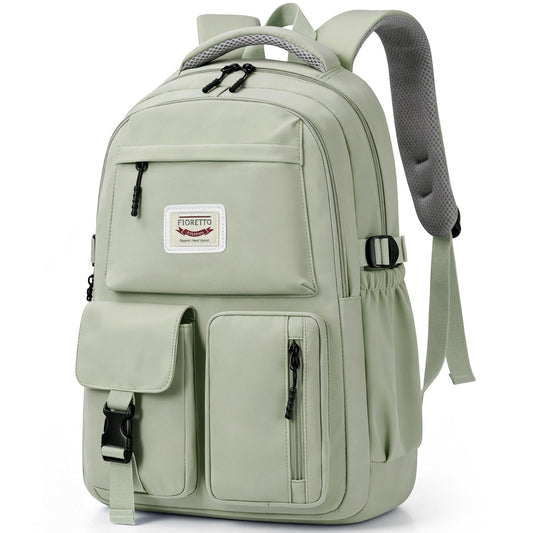 FIORETTO School Backpack for Teen Girls & Women with Compartment, Lightweight School Bag Bookbag with Multiple Pockets, Ideal for Middle High School, College, Travel, Green 25L