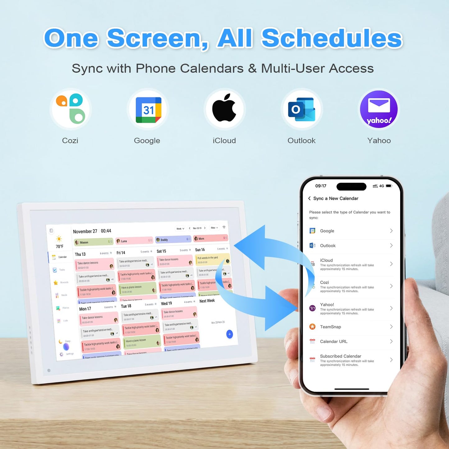 COMIX 10.1" Smart Calendar Display - Digital Family Wall Planner & Wi-Fi Chore Chart Syncs with Phones, Touch Screen Command Center & Digital Photo Frame for Home Organization, Office, Elderly