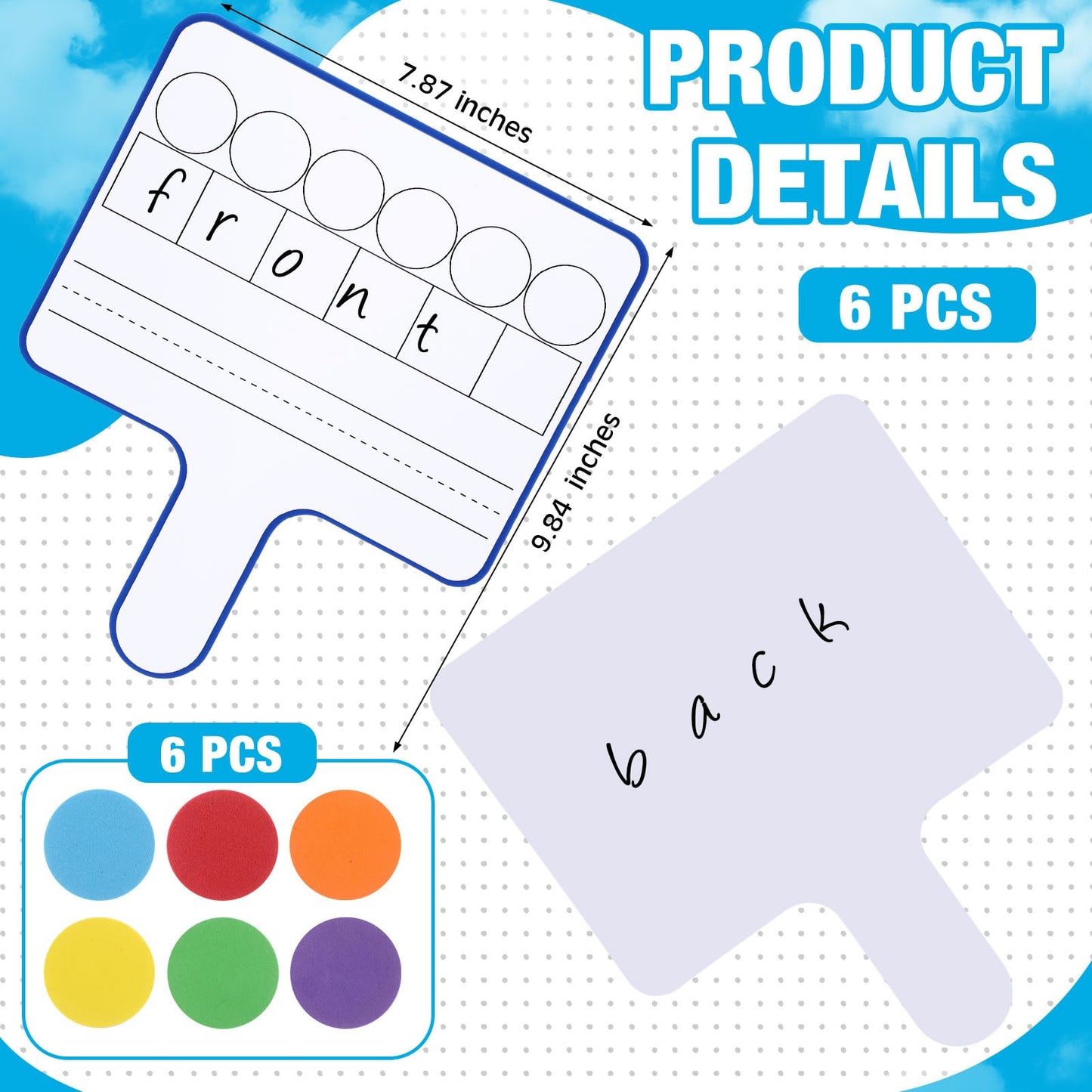 Seajan 6 Pcs Magnetic Dry Erase Boards 8.3" x 9.8" Double-Sided Handheld Answer Boards with Counting Discs Phonics & Literacy Game Toy for Kids Students Teacher & Classroom(Multi Color)