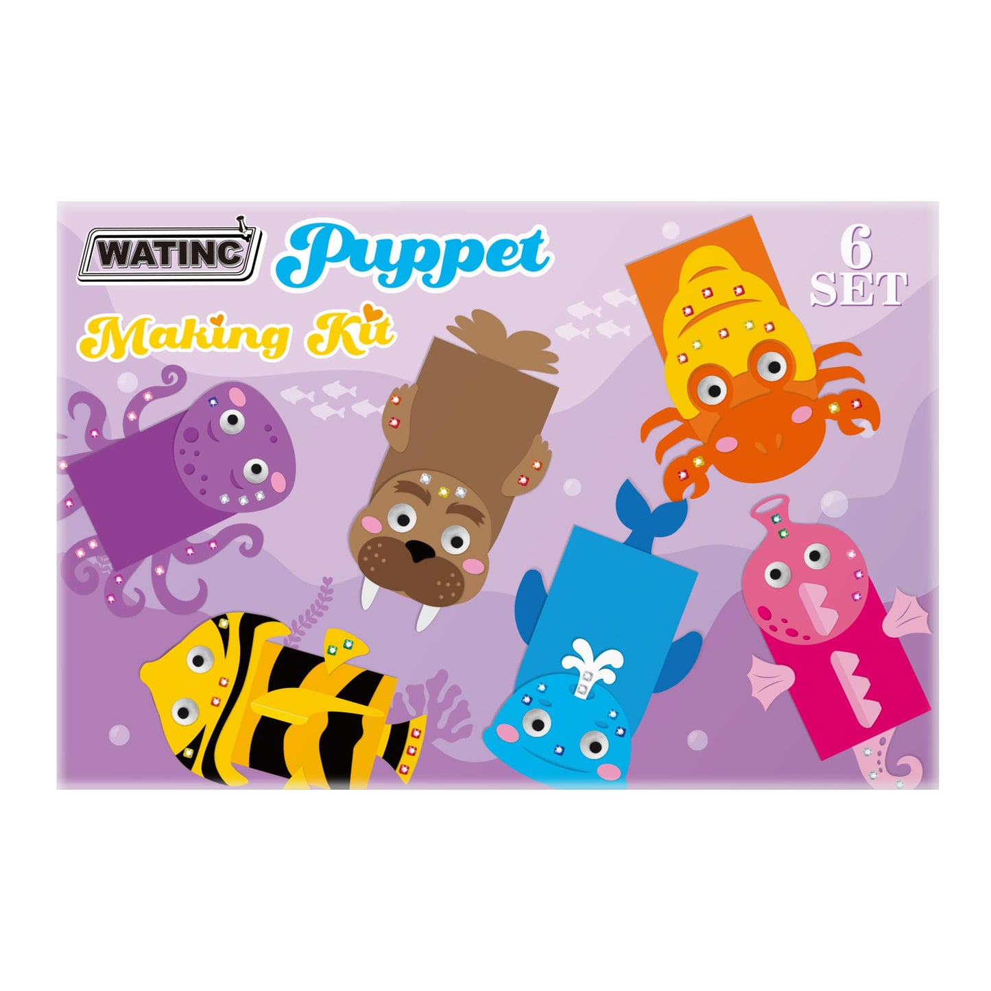 WATINC 6Pcs Hand Puppet Making Kit, Art Craft Felt Sock Puppet Toys, Creative DIY Make Your Own Pompoms Wiggle Googly Eyes Storytelling Role Play Party Supplies Gift for Girls Boys (Ocean Animals B)