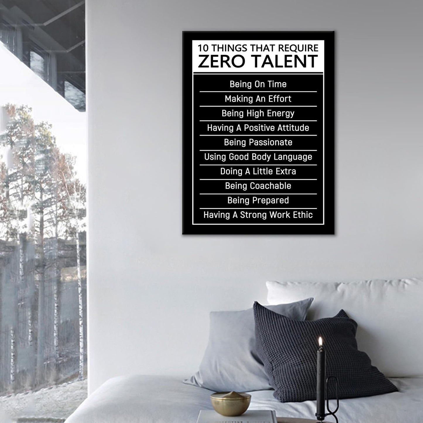 DINGFUN Inspirational Posters for Classroom 10 Things That Require Zero Talent Quote Canvas Wall Art Framed Growth Mindset Decor for School Teacher Office Student Guidance, 24x18 Inch