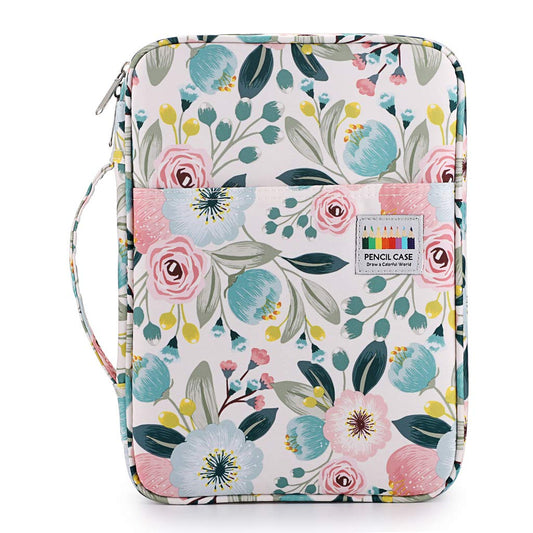 BTSKY Portable Colored Pencil Case - Colored Pencil Organizer Holds 166 Pencils or 112 Gel Pens Large Capacity Zippered Pencil Holder Gel pens Watercolor Flowers