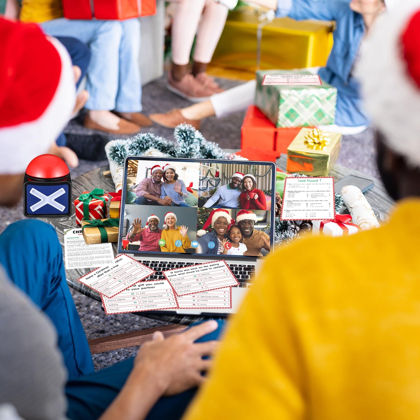 Syhood Christmas Friendly Feud Card Game with 2 Answer Buzzers, Fun Xmas Family Trivia Quiz Party Game Night Activities for Adults, Office, Large Group and Team Building