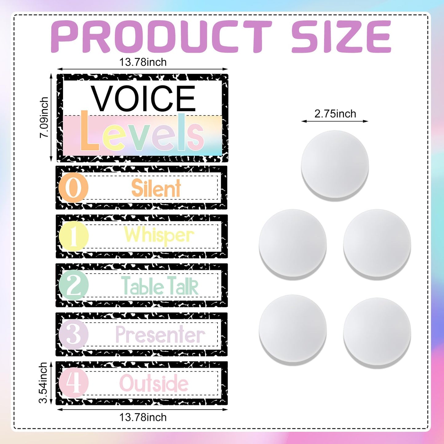 Glooglitter 5 Pcs School Magnetic Voice Level Chart Poster and Push Light Composition Notebook Classroom Decor LED Tap Light Noise Voice Level Sign for Classroom Teachers Back to School Supplies
