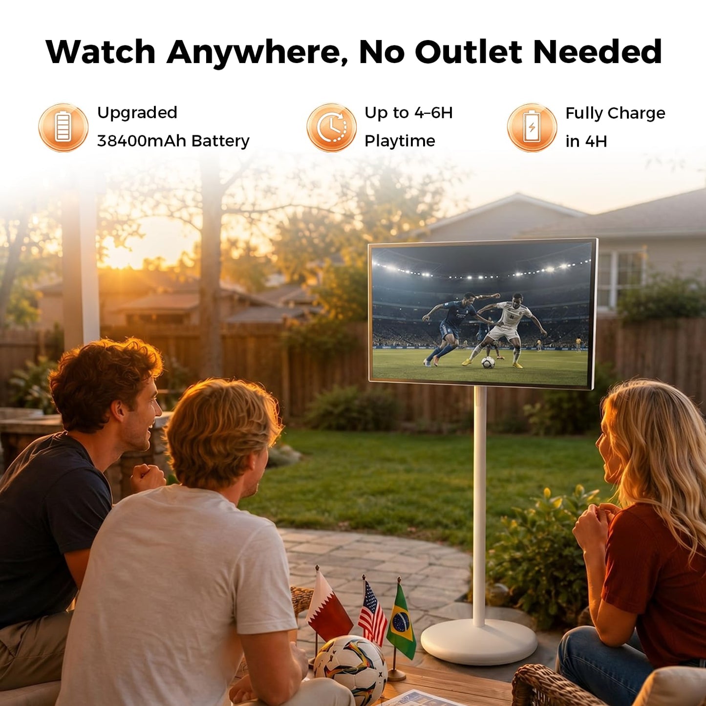 VLH 27 Inch Smart Portable TV, FHD Touch Screen Rolling Monitor on Wheels, Android 15, 6GB +128GB, Wireless Tablet Display, EDLA-Certified, 4K Hidden Camera, 27000mAh Battery, Voice Remote Control