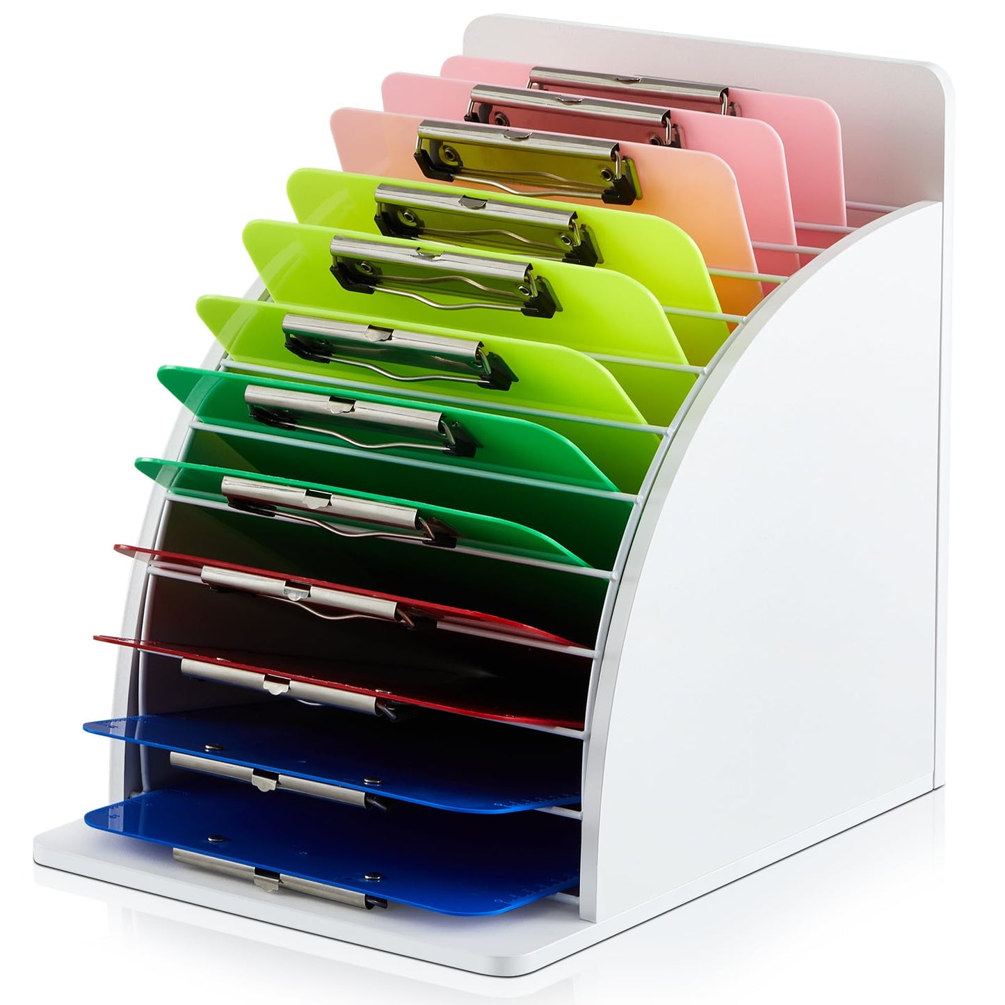 Wonderjune 1 Pcs Clipboard Holder Wooden Metal Clipboards Storage Rack with Raised Side Panel Clipboard Organization and Storage for Classroom Office School Teacher, White, Clip Boards Not Included